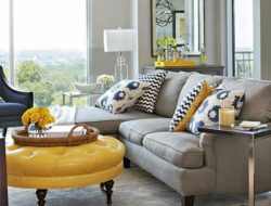 Navy Blue Grey And Yellow Living Room