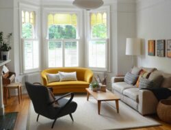 Narrow Living Room With Bay Window