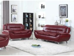 Ufe Norton Burgundy Faux Leather Modern Living Room Sofa