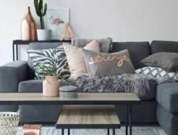 White Grey And Rose Gold Living Room