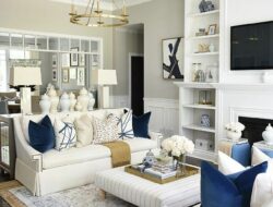 Navy Blue Cream And Gold Living Room