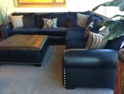 Navy Leather Living Room Set