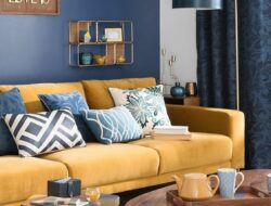 Dark Blue And Yellow Living Room