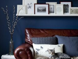 Navy And Brown Leather Living Room
