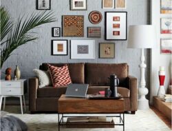 Grey Living Room Brown Leather Sofa