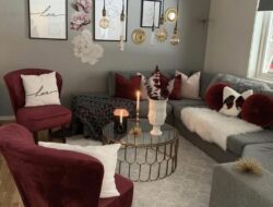 Maroon And White Living Room