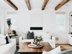 White Living Room With Wood Beams