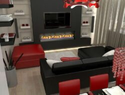 Grey Red And Gold Living Room