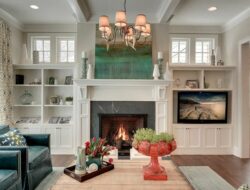 Decorating Living Room With Fireplace Bookcases And Windows