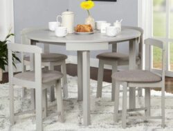 5 Piece Compact Round Dining Set Home Living Room Furniture