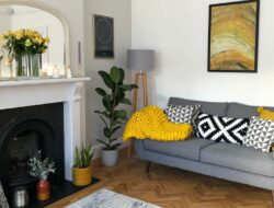 Mustard Grey And White Living Room