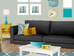 Aqua Grey And Yellow Living Room