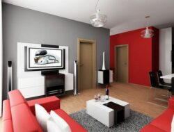 Grey Living Room With Red Accent Wall