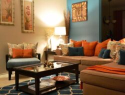Brown Orange And Turquoise Living Room