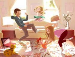 Family In Living Room Cartoon