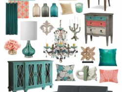 Teal Gray And Coral Living Room