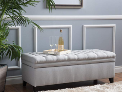 Laguna Living Room Furniture Tufted Fabric Storage Ottoman Light Gray