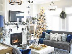 Navy Blue White And Silver Living Room