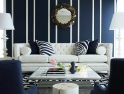 White And Dark Blue Living Room