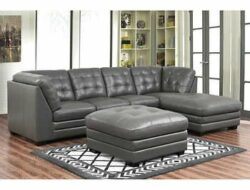 Lawrence Top Grain Leather Sectional With Ottoman Living Room Set