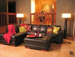 Brown Living Room With Red Accents