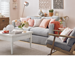 Grey White And Peach Living Room