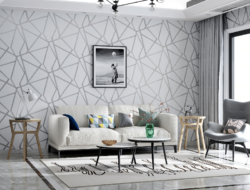 Grey Geometric Wallpaper Living Room