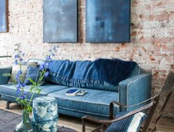 Rustic Living Room With Blue Couch