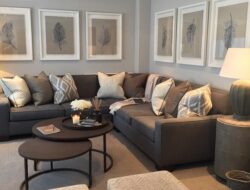 Grey Living Room With Brown Leather Couch