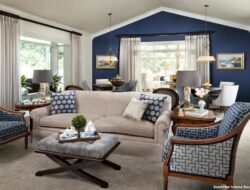 Neutral Living Room With Navy Accents