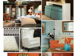 Coral Teal And Brown Living Room