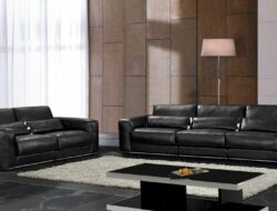 Black Leather Living Room Set For Sale