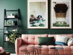 Dark Green And Pink Living Room