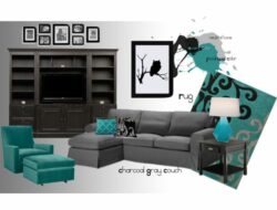 Black And White Living Room With Teal