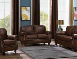 3 Piece Brown Leather Living Room Set