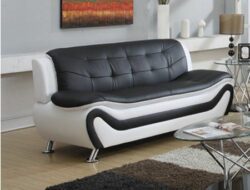 Frady Black And White Faux Leather Modern Living Room Sofa