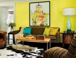Teal Yellow Brown Living Room