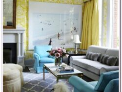 Turquoise Blue And Yellow Living Room