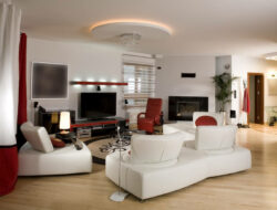 White Leather Living Room Sectional